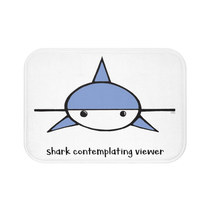 Shark Contemplating Viewer White Plush Bath Mat