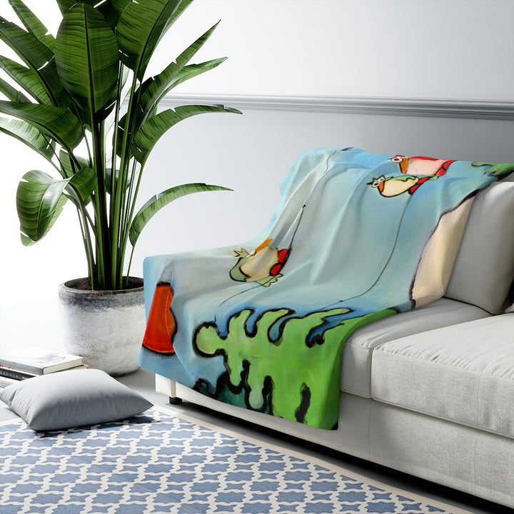 Lazy Birds in Woods with Cabin Sherpa Fleece Blanket
