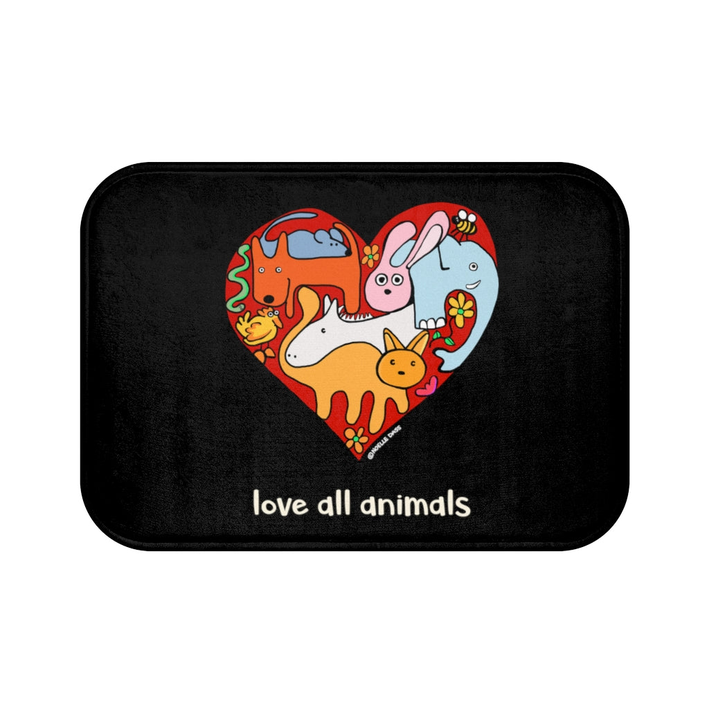Love All Animals Black Plush Bath Mat