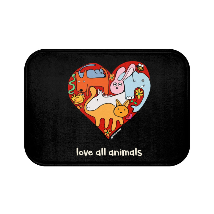 Love All Animals Black Plush Bath Mat