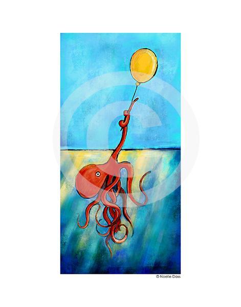 Possibility Octopus holding onto a yellow balloon